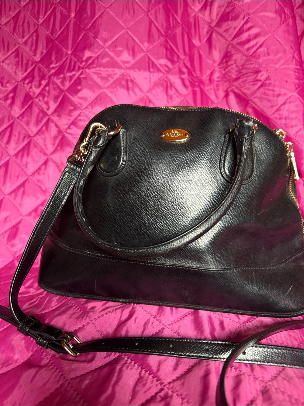 Coach Black Leather Dome Satchel Handbag